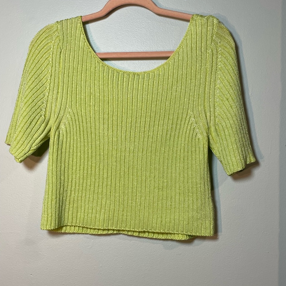 Free People Lime Ribbed Scoop Neck Short Sleeve Top